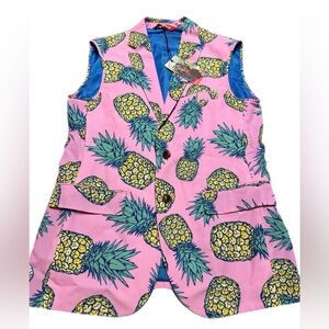 Shinesty Men's Sleeveless Suit Jacket Rave Vest Pink Pineapple Size 42